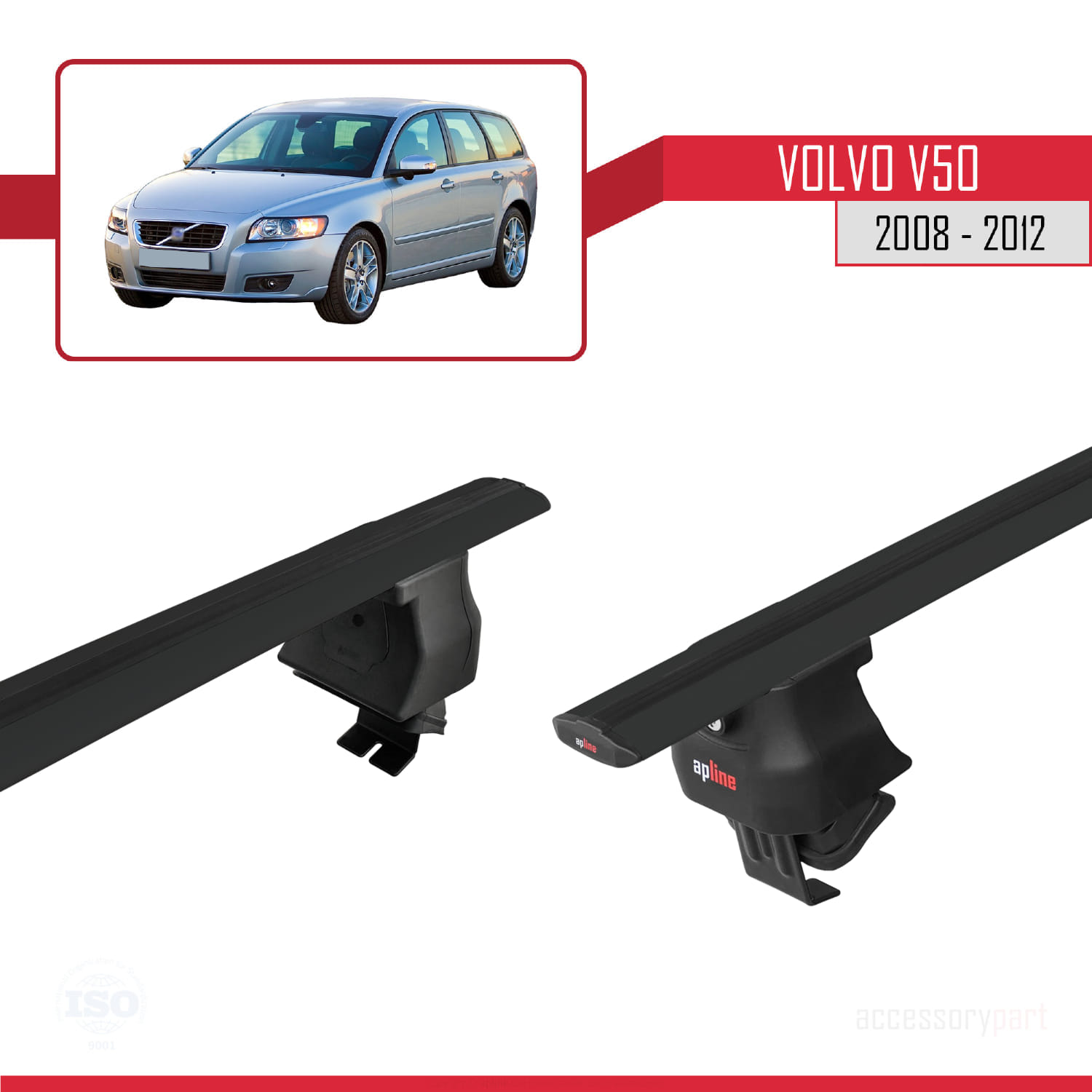 Volvo V50 Post-Facelift 2008-2012 Arası ile Uyumlu ACE-4 Ara Atkı Tavan Barı Siyah 2 Adet - Görsel 4