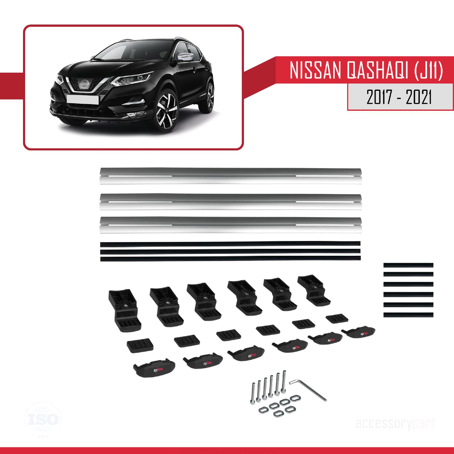 Nissan Qashqai 2 (J11) Post-Facelift 2017-2021 Arası ile Uyumlu BASIC Model Ara Atkı Tavan Barı Gri 3 Adet - Görsel 6