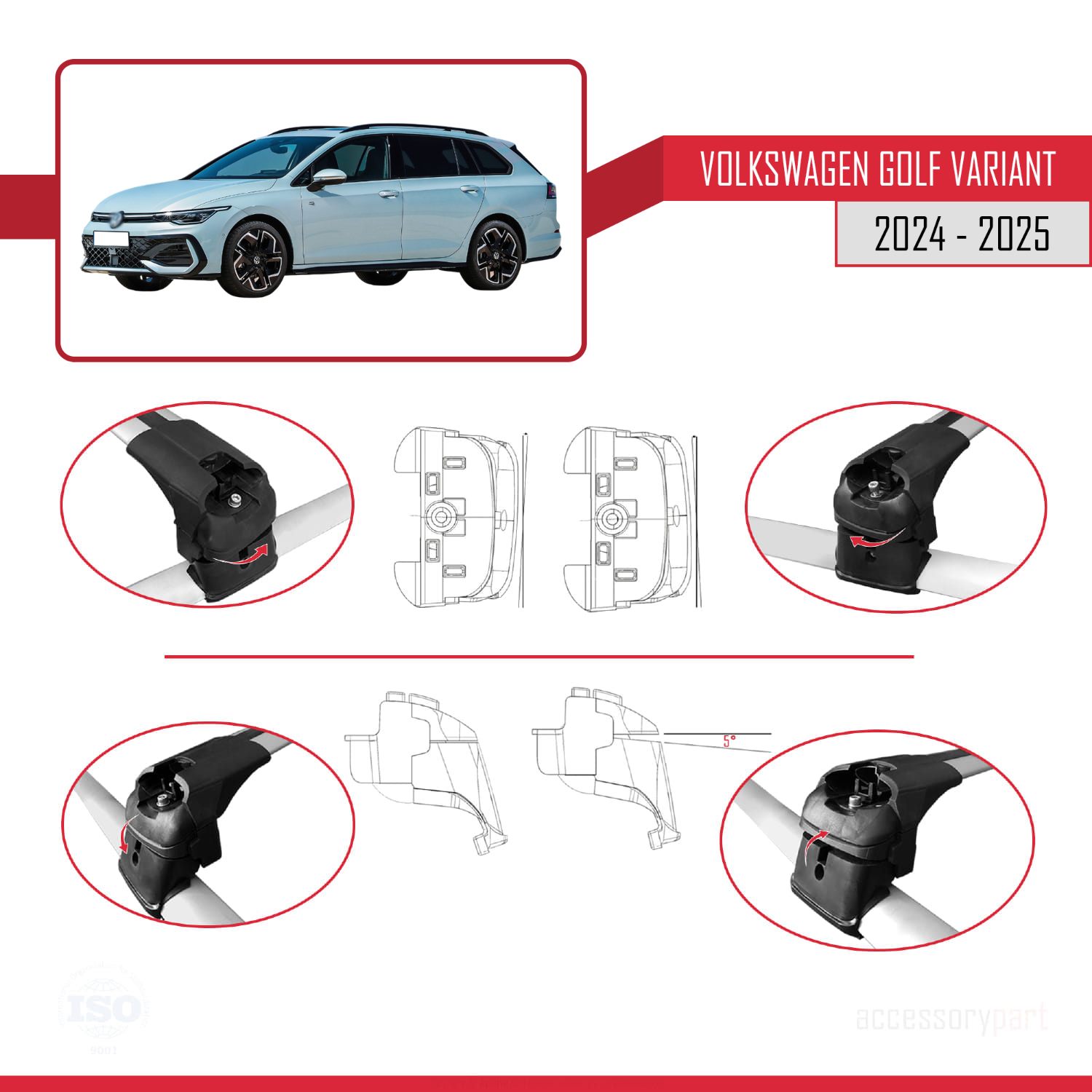 Volkswagen Golf Variant 2024-2025 Arası ile uyumlu ACE-2 Ara Atkı Tavan Barı Gri 2 Adet - Görsel 4