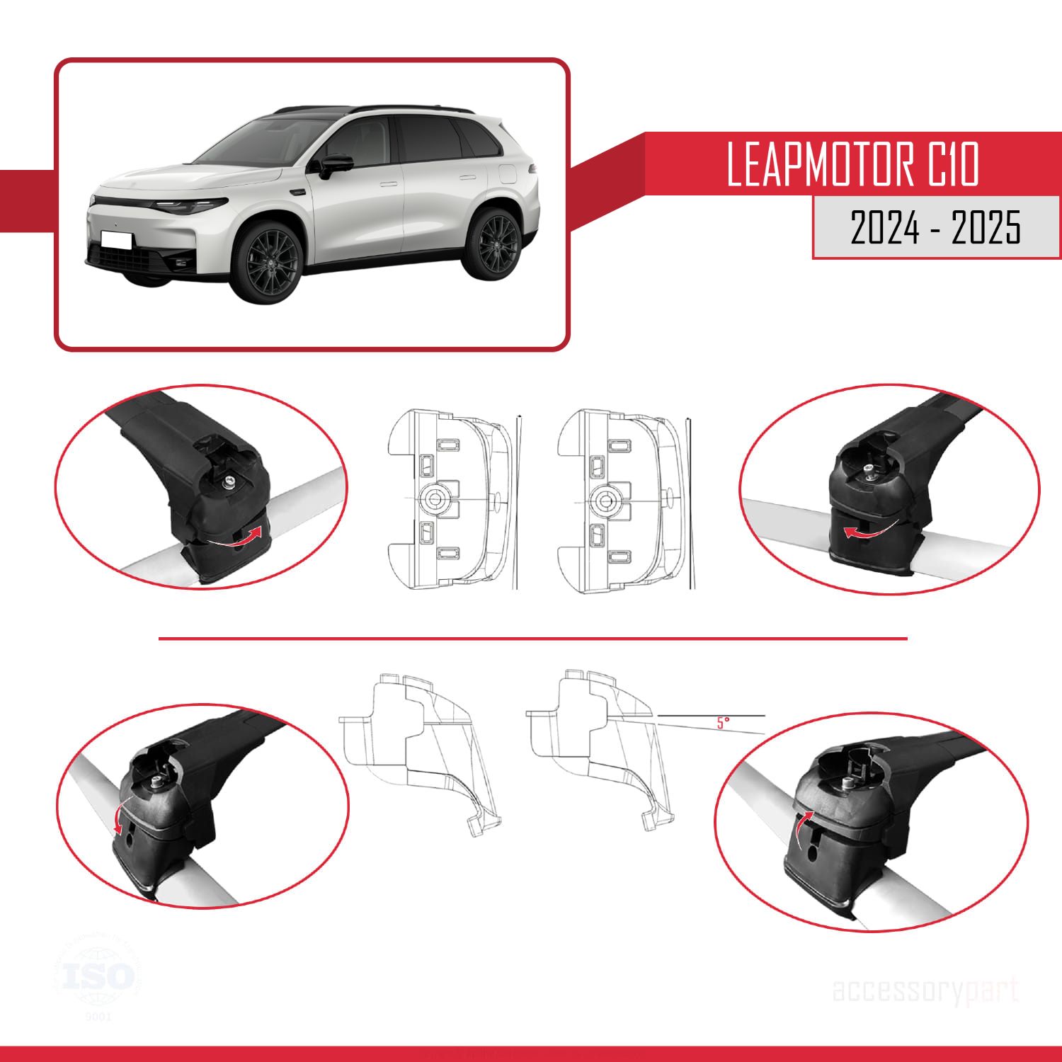 LEAPMOTOR C10 2024-2025 Arası ile uyumlu ACE-2 Ara Atkı Tavan Barı Siyah 2 Adet - Görsel 4