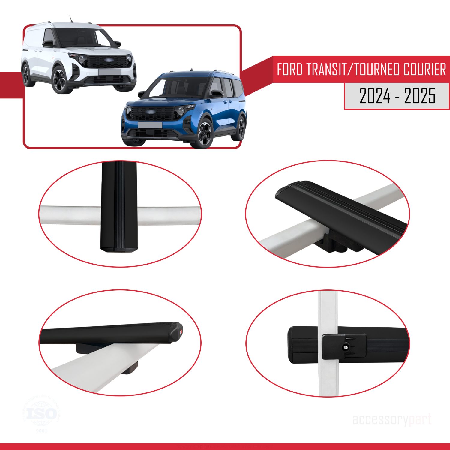 Ford Transit/Tourneo Courier 2024-2025 Arası ile uyumlu BASIC Model Ara Atkı Tavan Barı Siyah 2 Adet - Görsel 4