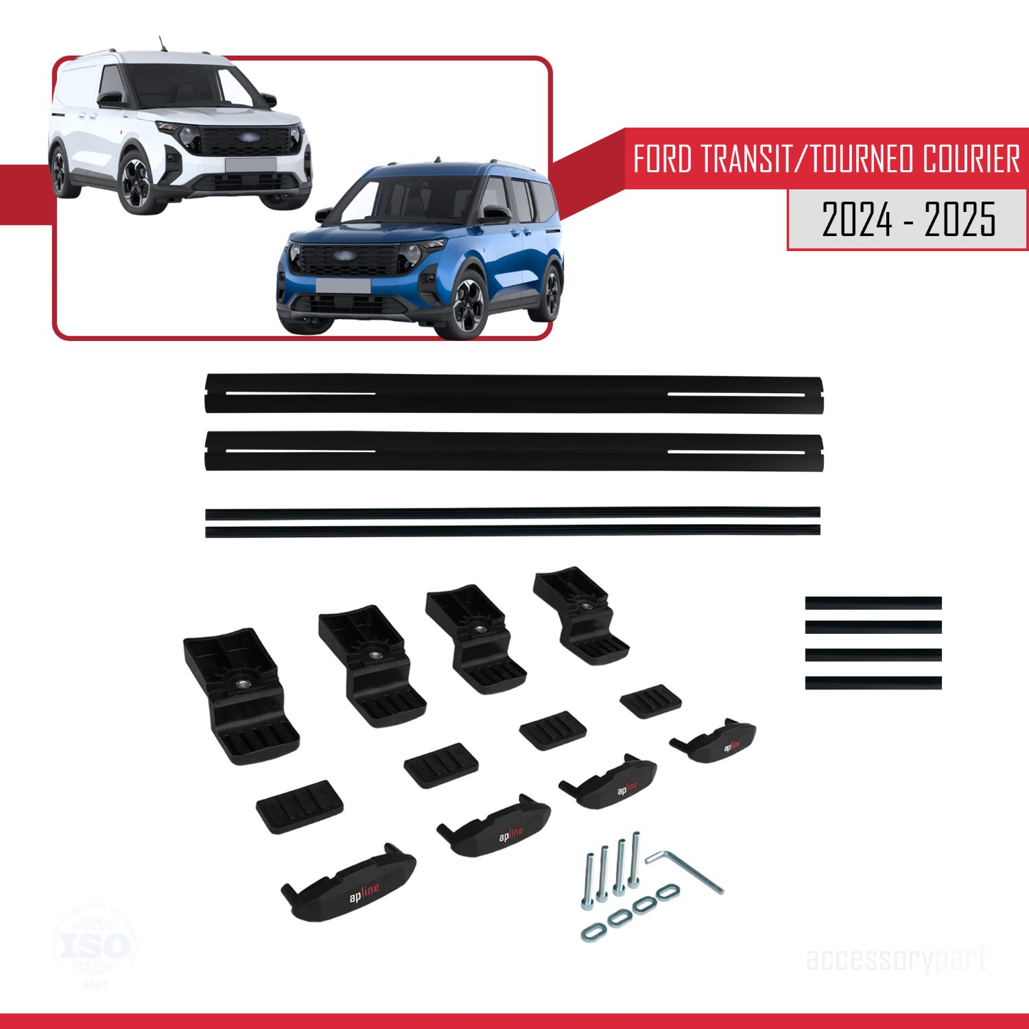 Ford Transit/Tourneo Courier 2024-2025 Arası ile uyumlu BASIC Model Ara Atkı Tavan Barı Siyah 2 Adet - Görsel 6