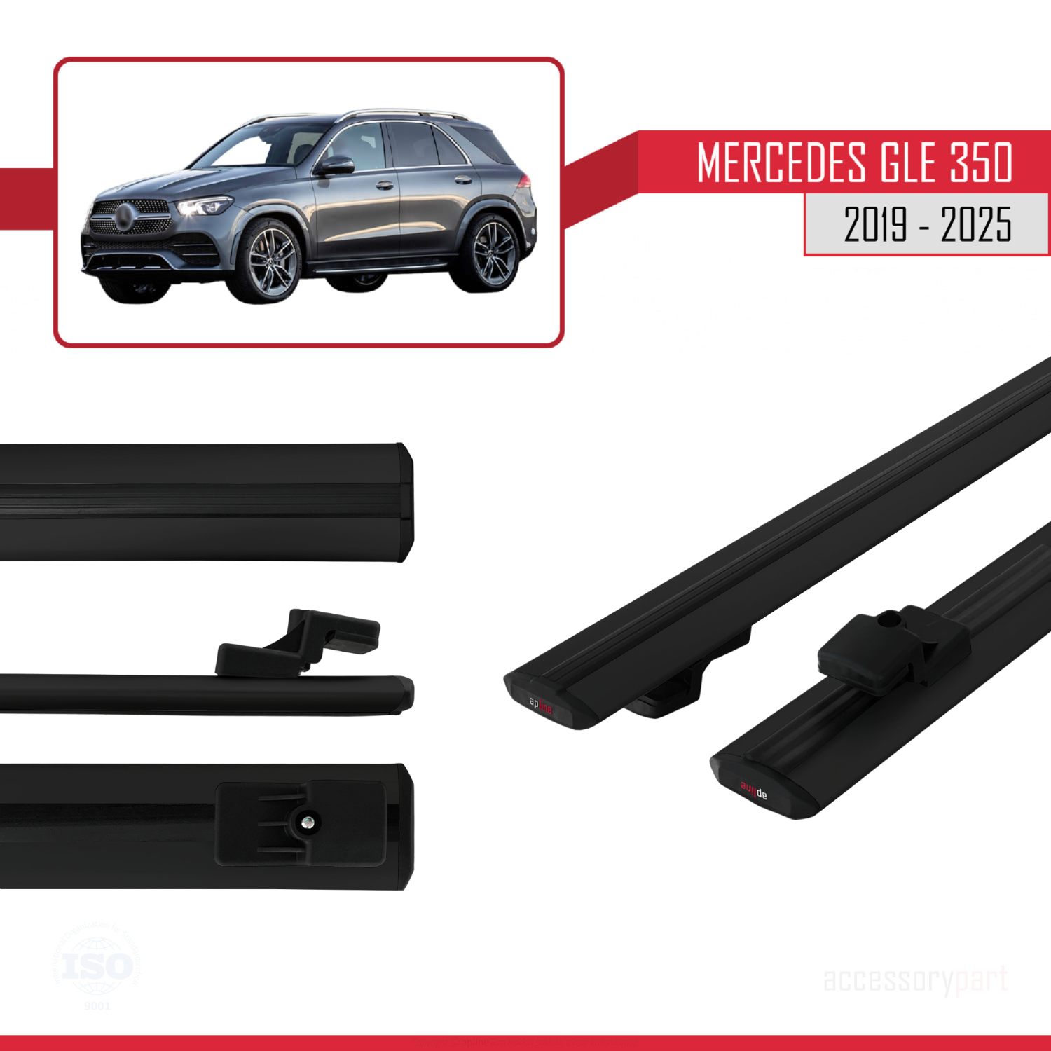 Mercedes GLE Class 4 (W167) 2019-2025 Arası ile uyumlu BASIC Model Ara Atkı Tavan Barı Siyah 2 Adet - Görsel 3