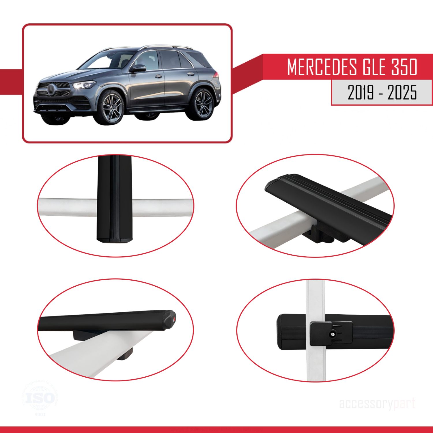 Mercedes GLE Class 4 (W167) 2019-2025 Arası ile uyumlu BASIC Model Ara Atkı Tavan Barı Siyah 2 Adet - Görsel 4