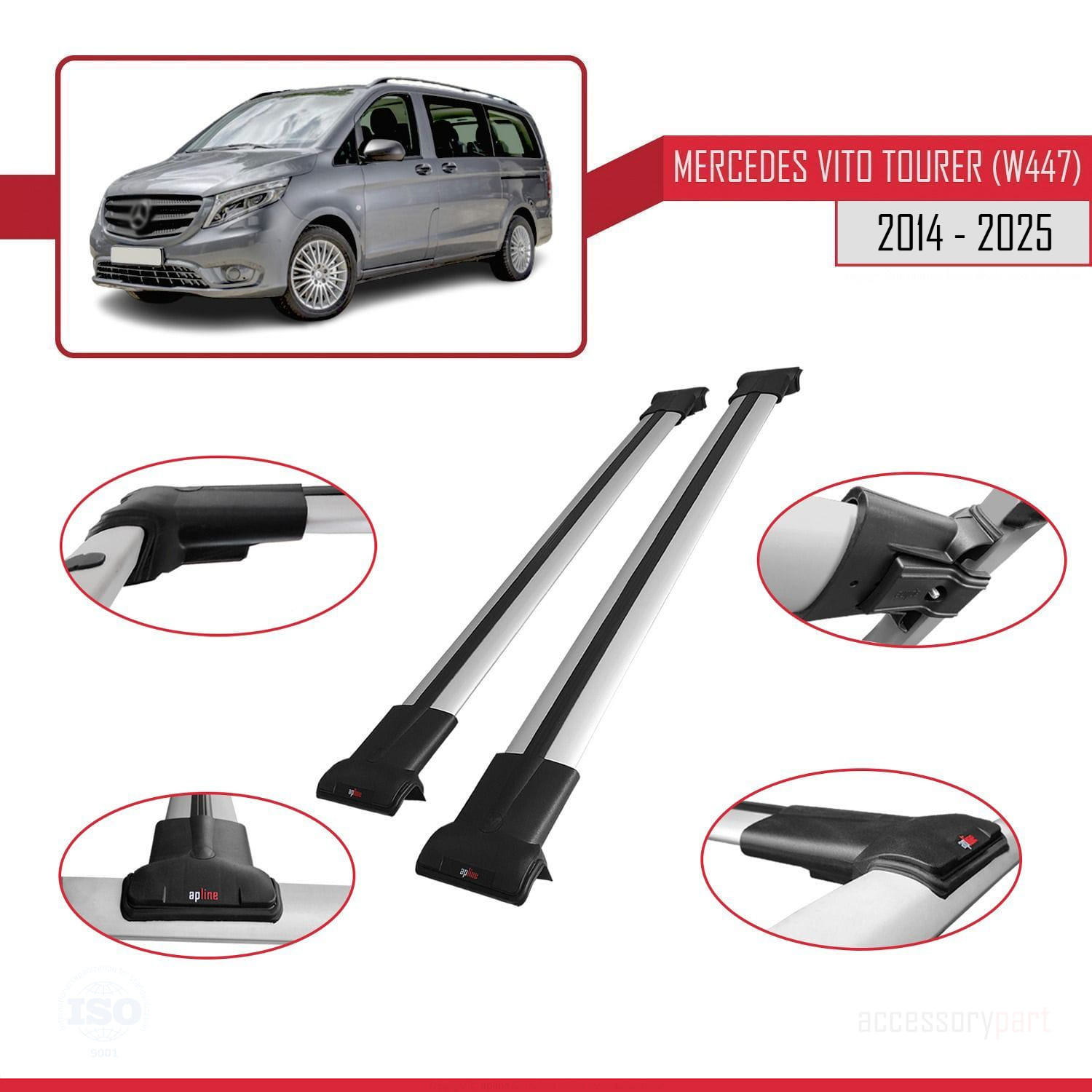 Mercedes Vito Tourer (W447) 2014 ve Sonrası ile Uyumlu FLY Model Ara Atkı Tavan Barı Gri 2 Adet - Görsel 4