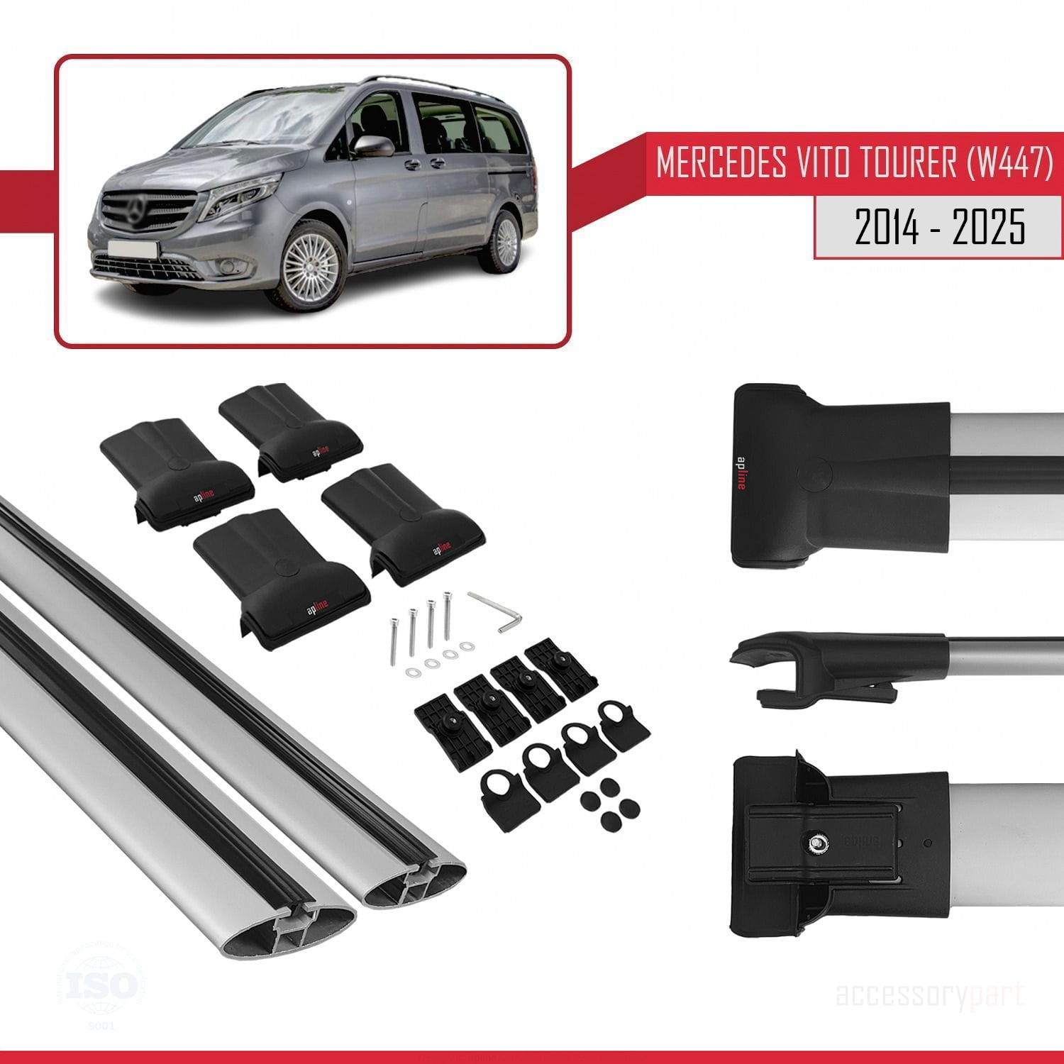 Mercedes Vito Tourer (W447) 2014 ve Sonrası ile Uyumlu FLY Model Ara Atkı Tavan Barı Gri 2 Adet - Görsel 5