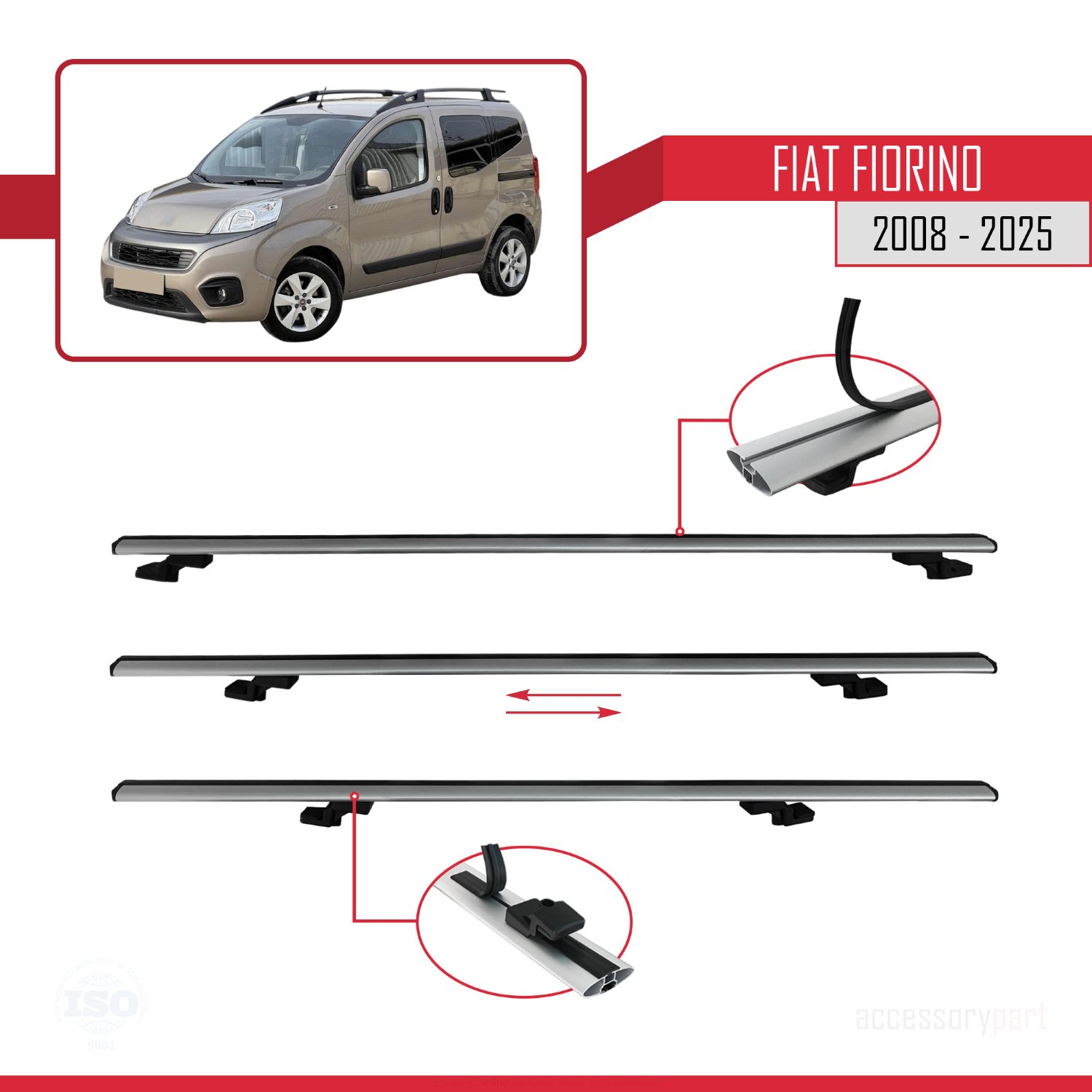 Fiat Fiorino (BORU TİPİ) 2008-2025 Arası ile uyumlu BASIC Model Ara Atkı Tavan Barı Gri 4 Adet - Görsel 5