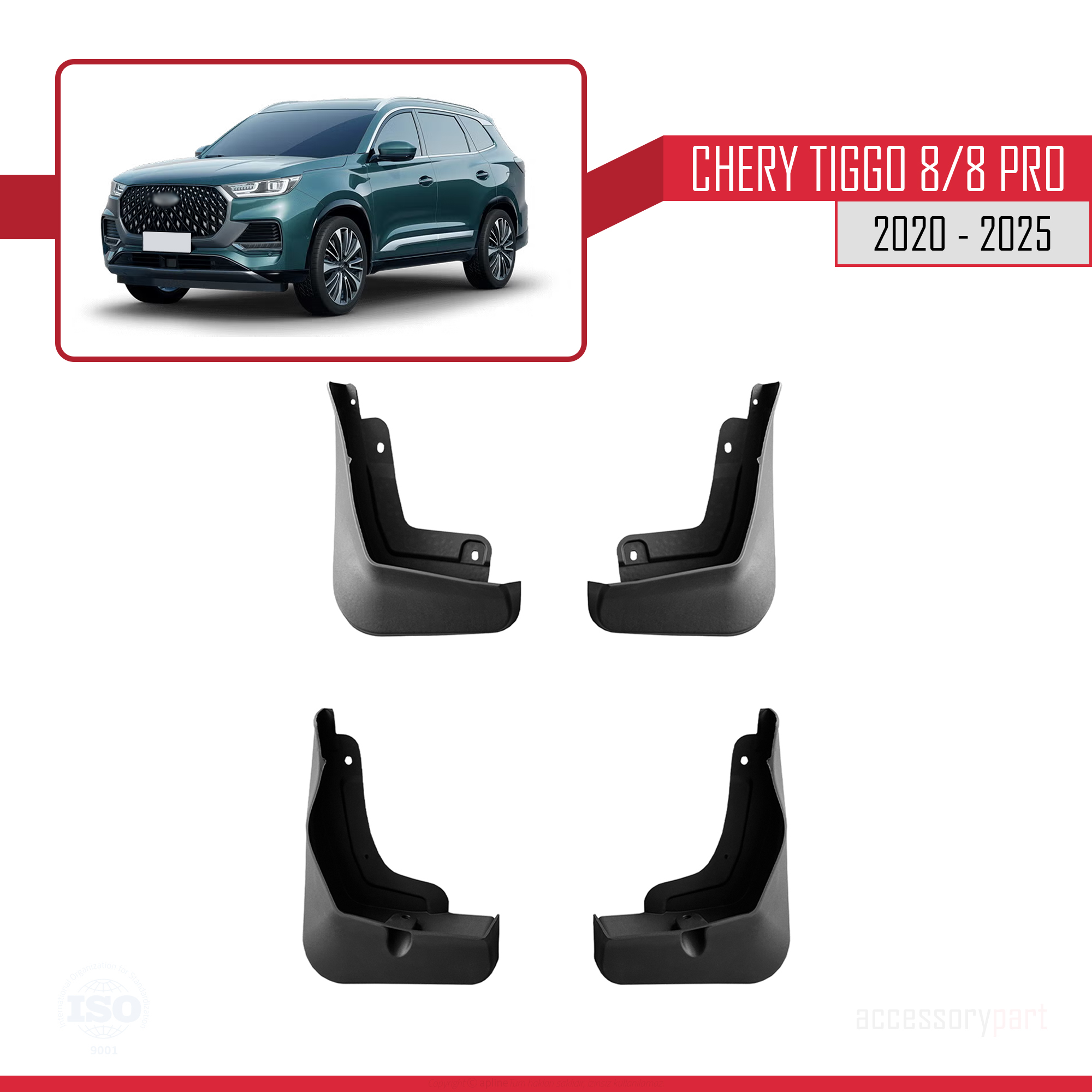 Chery Tiggo 8 / 8 Pro 2020-2025 Arası ile Uyumlu Ön Arka Takım Paçalık 4'lü Siyah - Görsel 2