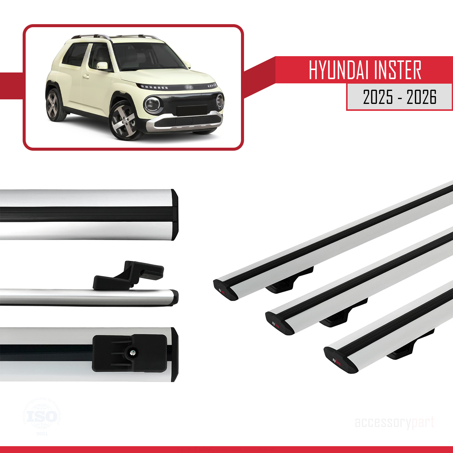 Hyundai Inster 2025 ve Sonrası ile uyumlu BASIC Model Ara Atkı Tavan Barı Gri 3 Adet - Görsel 3