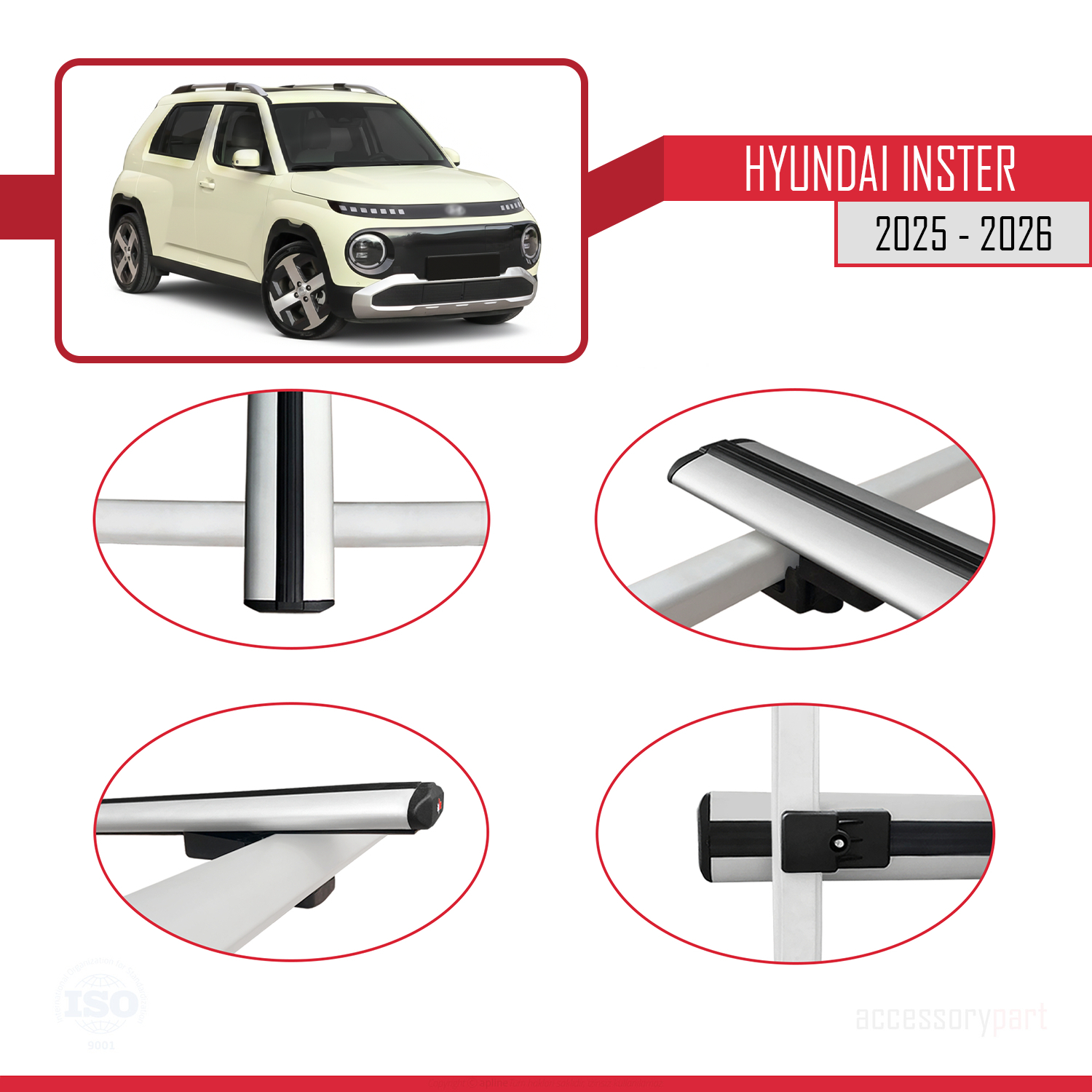 Hyundai Inster 2025 ve Sonrası ile uyumlu BASIC Model Ara Atkı Tavan Barı Gri 3 Adet - Görsel 4