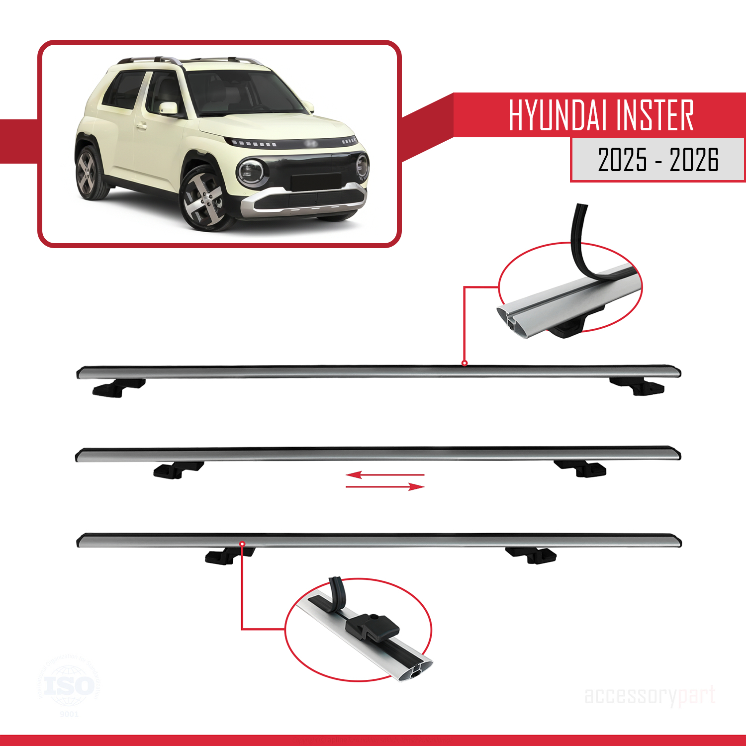 Hyundai Inster 2025 ve Sonrası ile uyumlu BASIC Model Ara Atkı Tavan Barı Gri 3 Adet - Görsel 5