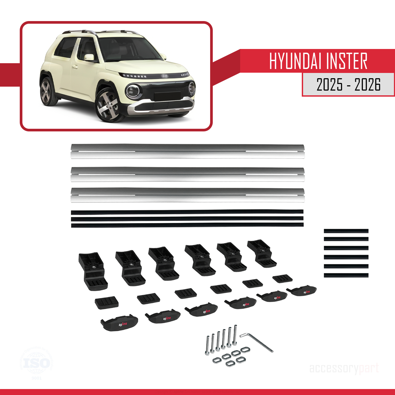 Hyundai Inster 2025 ve Sonrası ile uyumlu BASIC Model Ara Atkı Tavan Barı Gri 3 Adet - Görsel 6