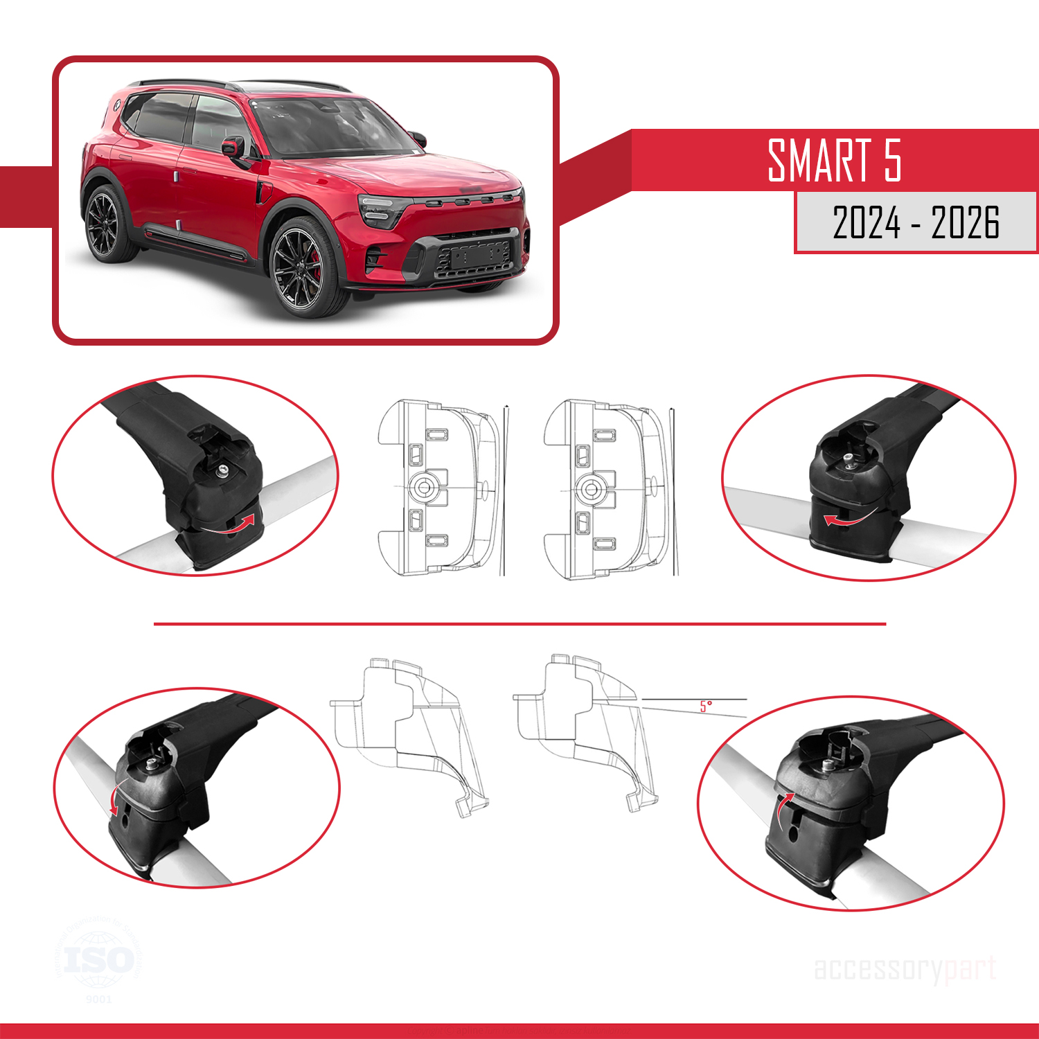 SMART #5 2024 ve Sonrası ile uyumlu ACE-2 Ara Atkı Tavan Barı Siyah 2 Adet - Görsel 4