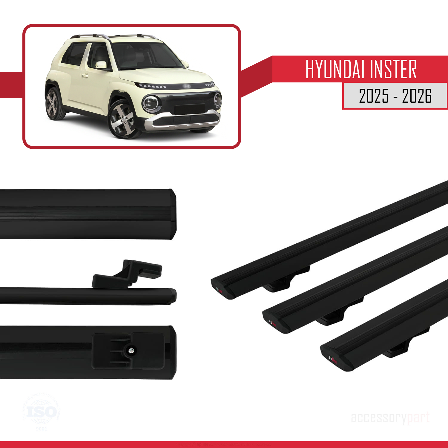 Hyundai Inster 2025 ve Sonrası ile uyumlu BASIC Model Ara Atkı Tavan Barı Siyah 3 Adet - Görsel 3