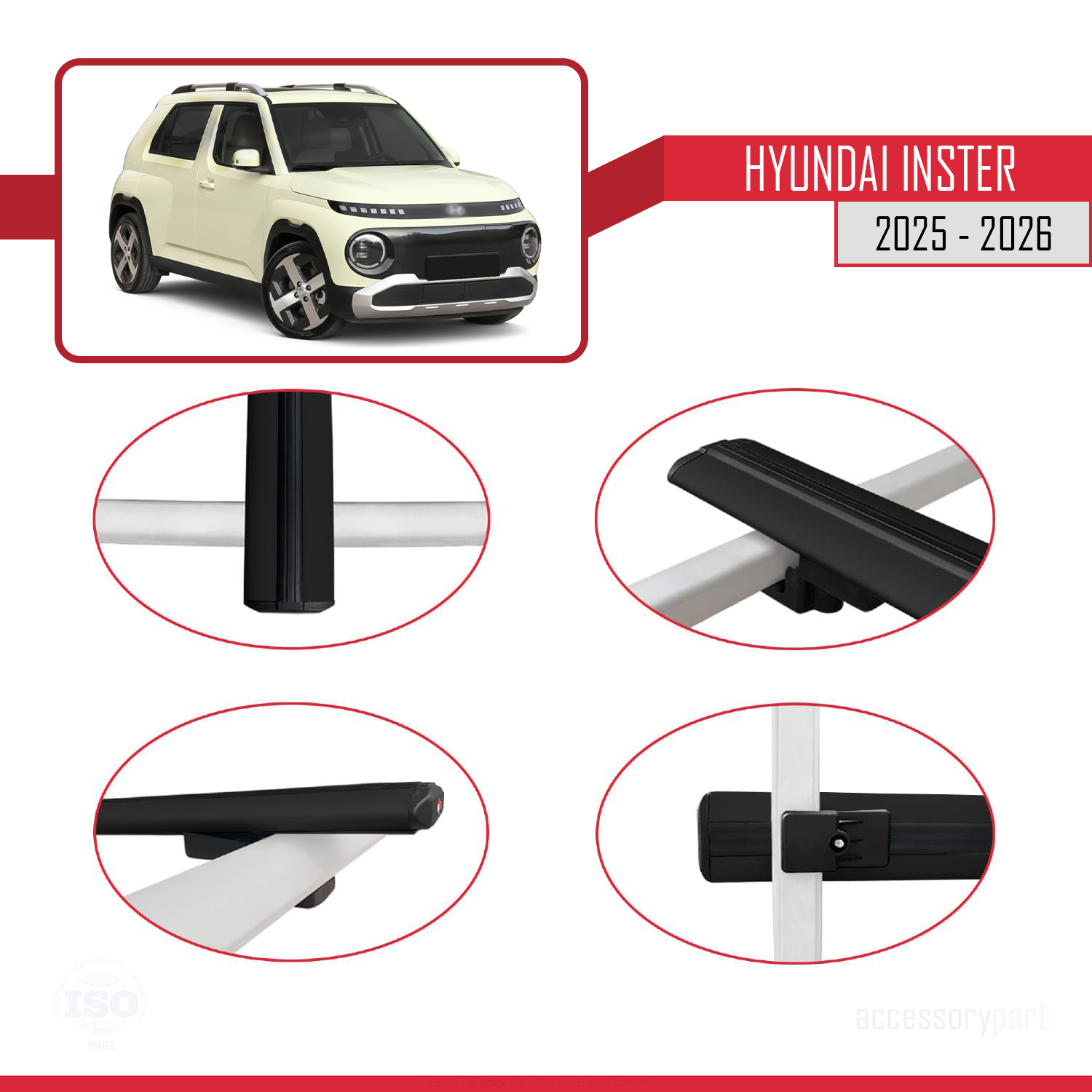 Hyundai Inster 2025 ve Sonrası ile uyumlu BASIC Model Ara Atkı Tavan Barı Siyah 3 Adet - Görsel 4