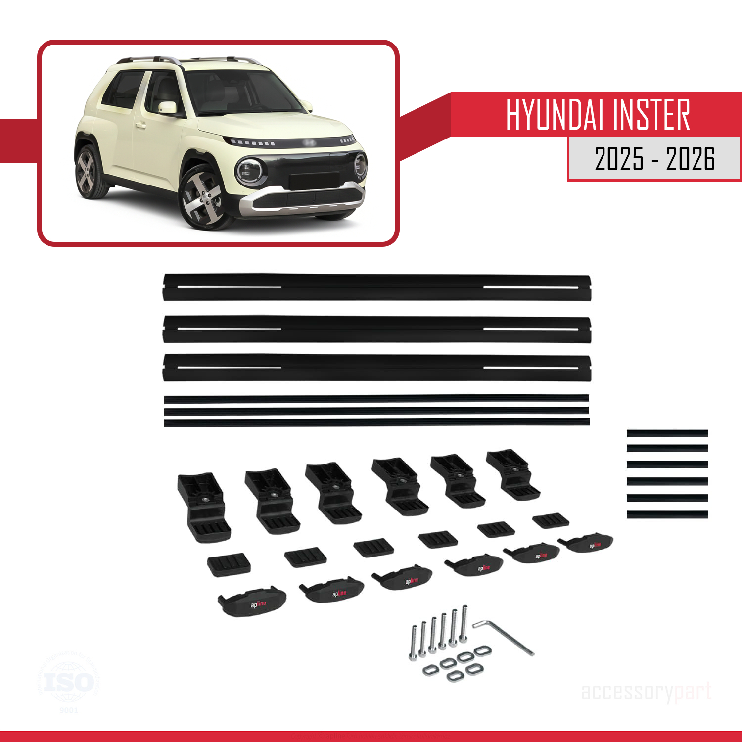 Hyundai Inster 2025 ve Sonrası ile uyumlu BASIC Model Ara Atkı Tavan Barı Siyah 3 Adet - Görsel 6